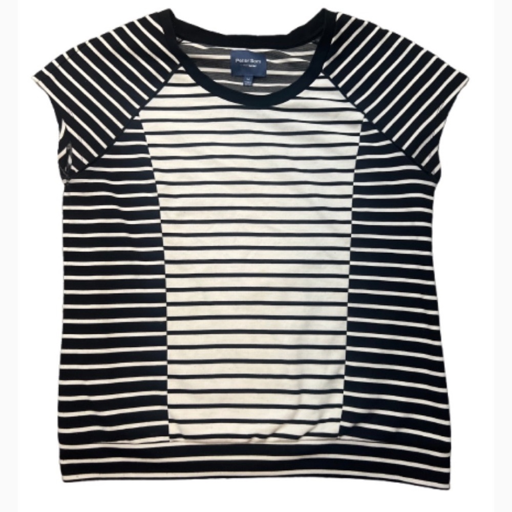Peter Som Black and White Casual Striped Short Sleeve Top